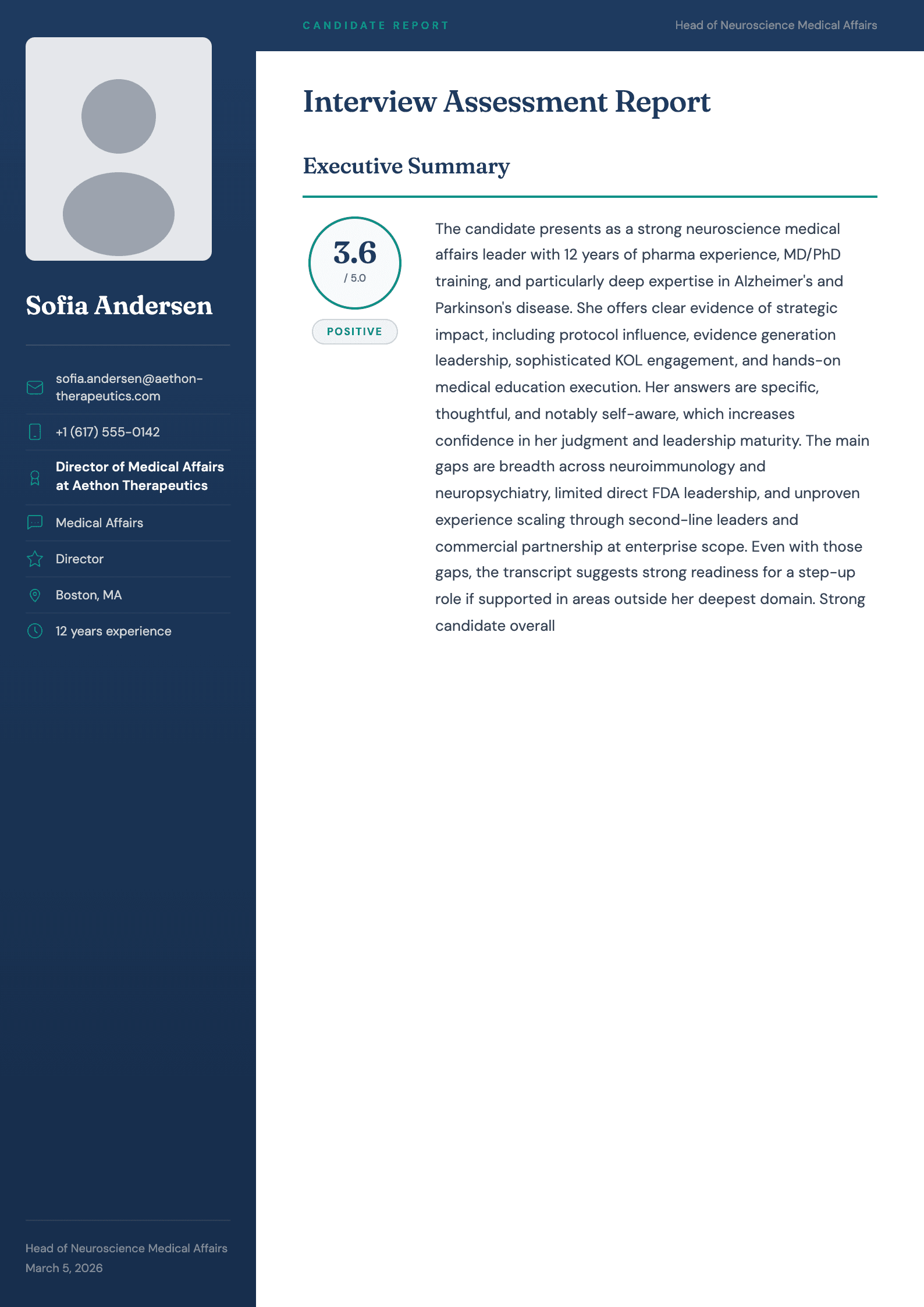 Navy & Teal Sidebar PDF report example